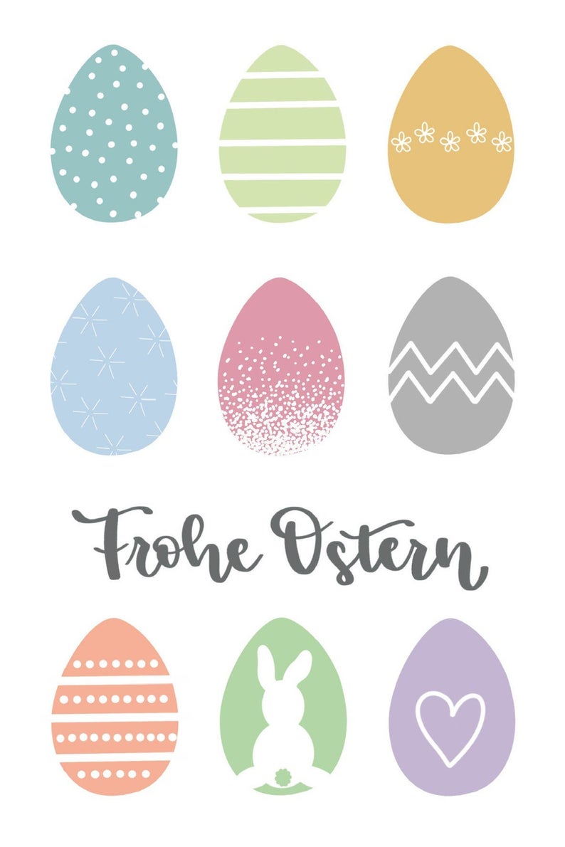 Postkarte „Frohe Ostern“, mit bunten Ostereiern