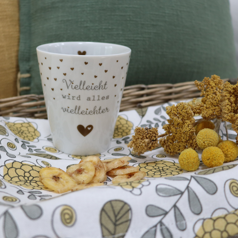 Tasse "vielleicht wird alles vielleichter", grau/gold