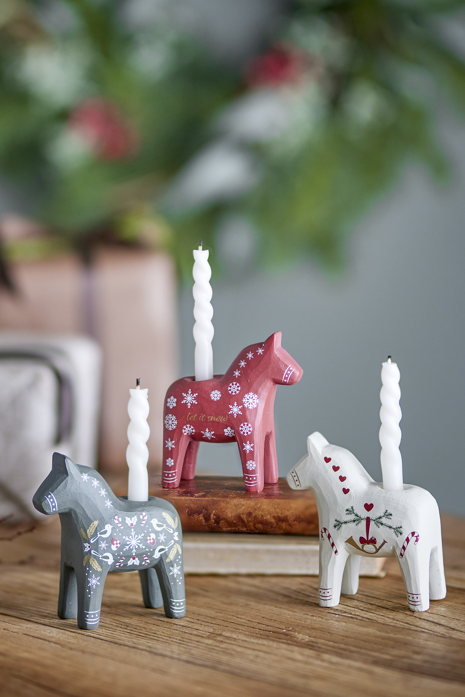 Kerzenständer von Bloomingville, Dalapferd, creme-Herzen