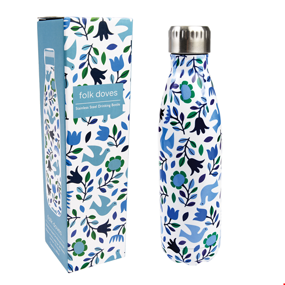Thermoskanne/Flasche "Folk Doves", Blumenmuster blau/weiß