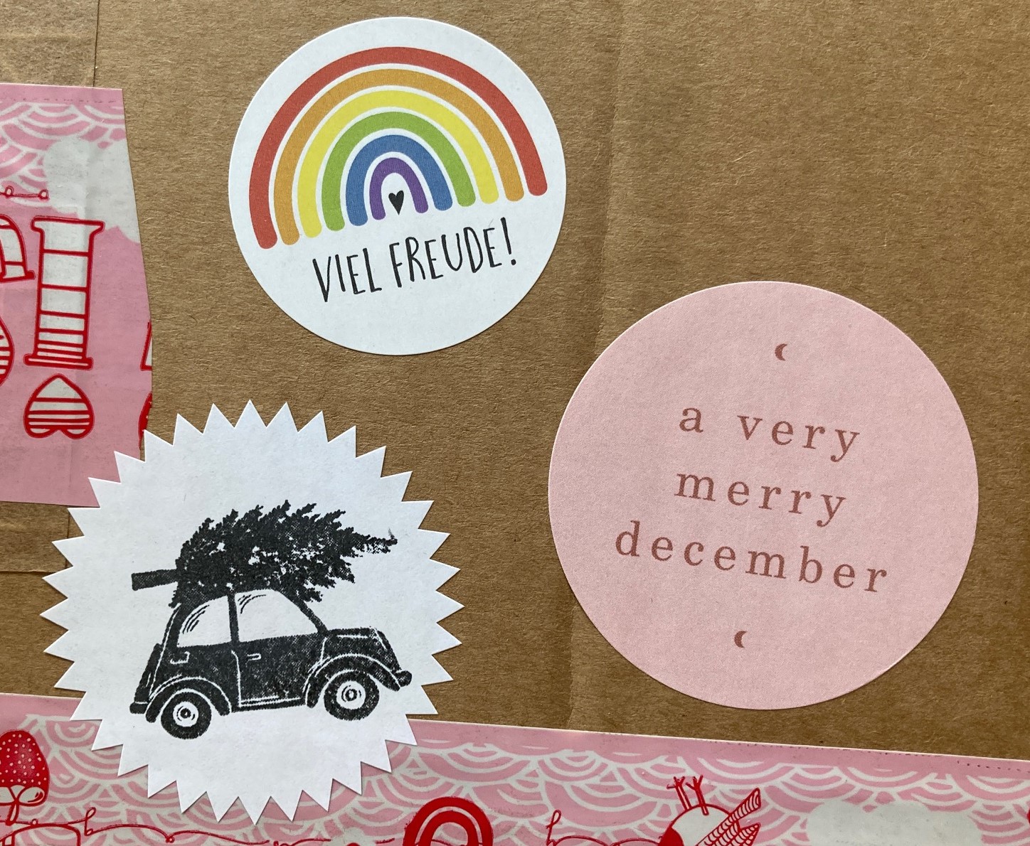 Aufkleber/Sticker "a very merry december", rosa, 3 Stück