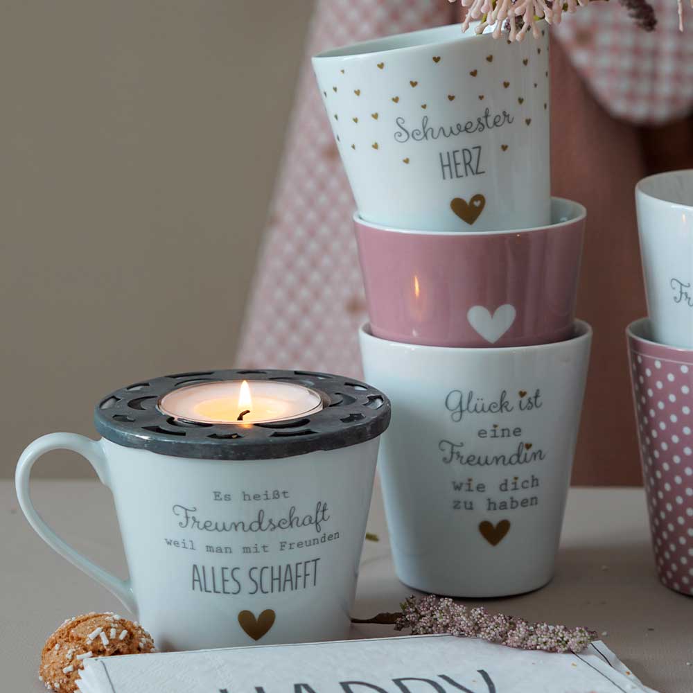 Tasse "Glück ist eine Freundin wie dich zu haben", grau/gold
