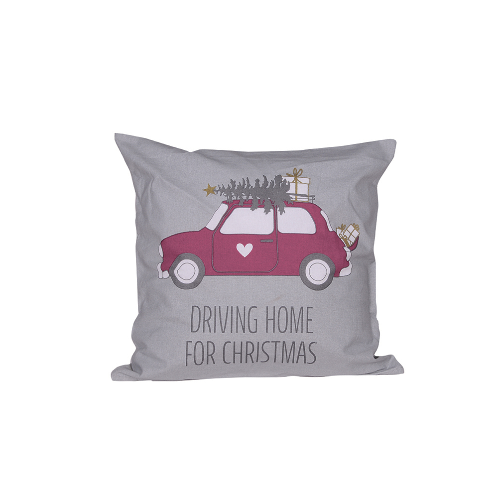 Kissenhülle, grau "driving home for Christmas"