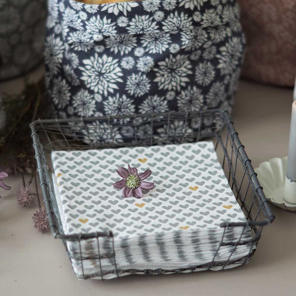 Servietten, "Happy Heart" mit grauen Herzen