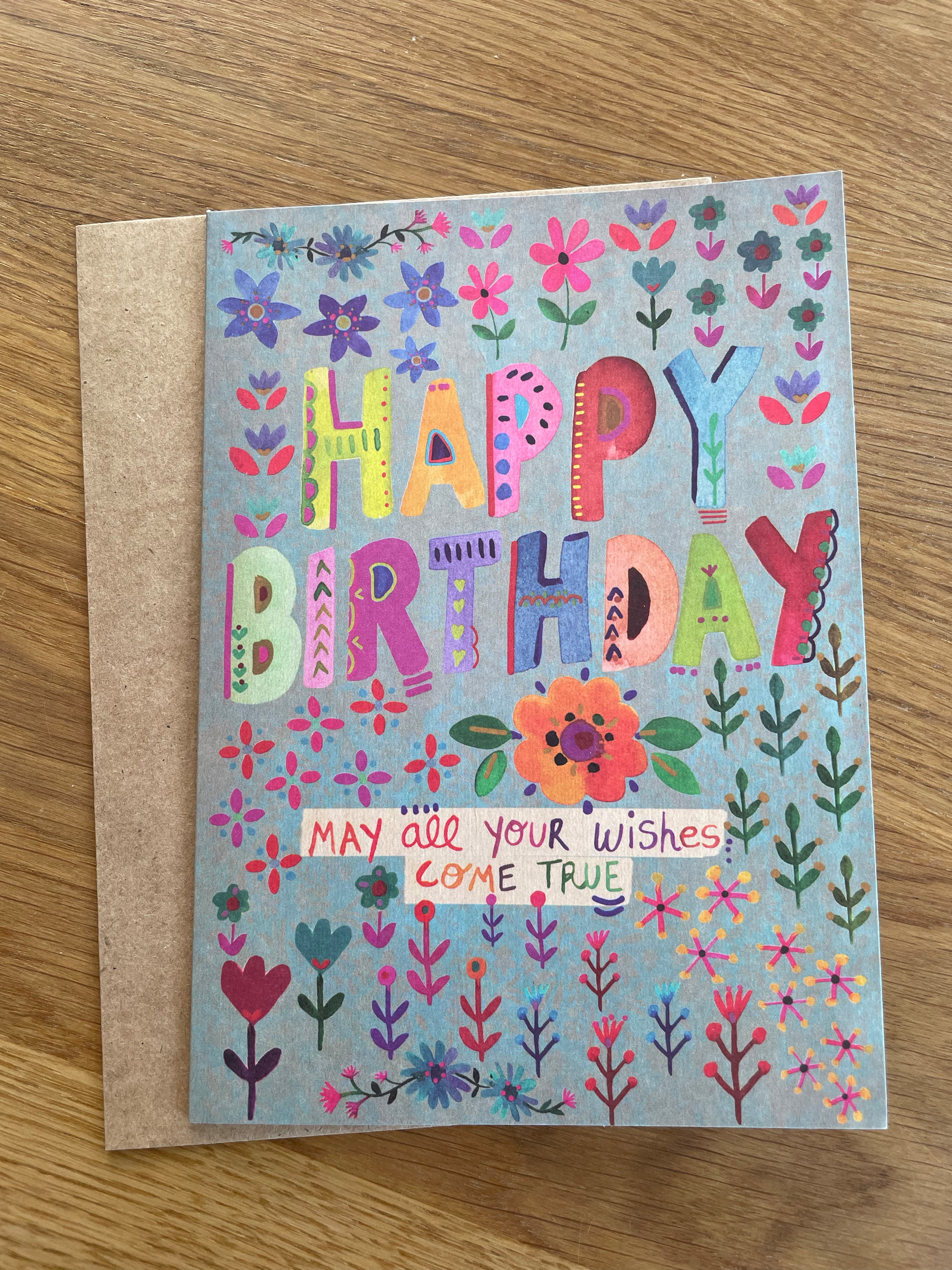 Klappkarte "Happy Birthday - may all your wishes come true" mit Umschlag
