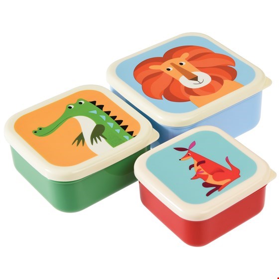 Brotdose "Colourful Creatures" rot/grün/blau, 3er Set