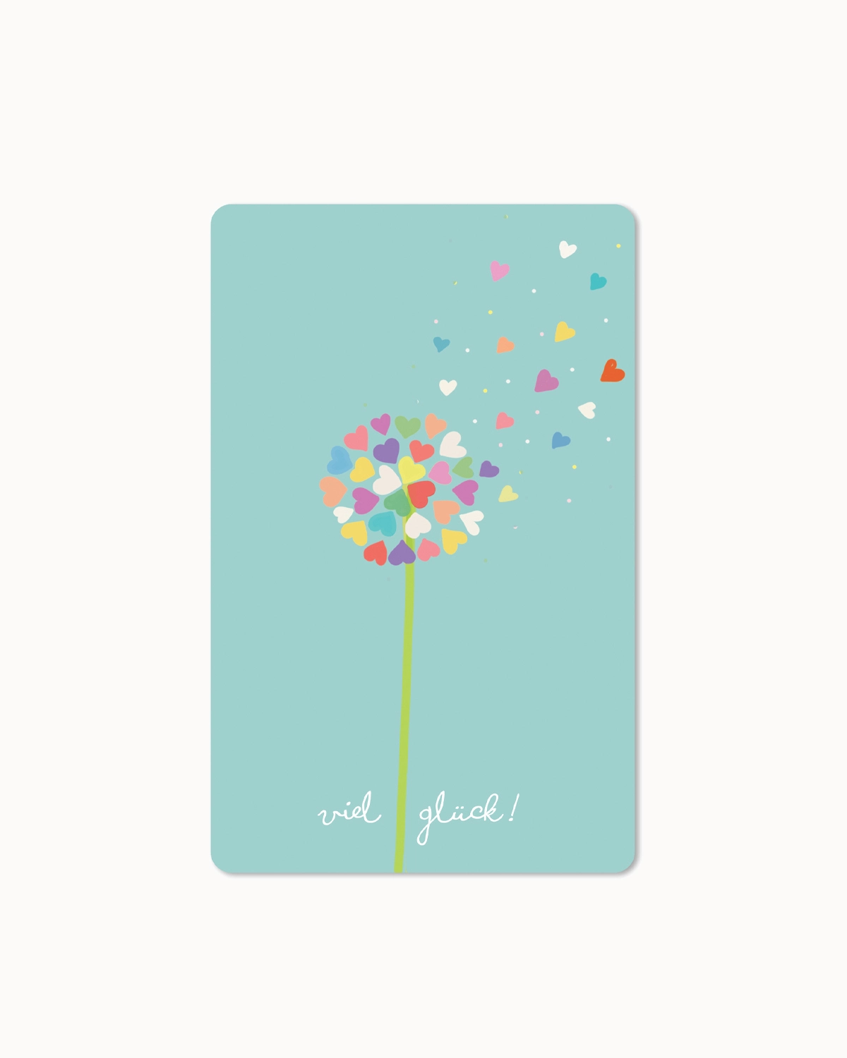 Postkarte Viel Glück - Pusteblume mit Herzen