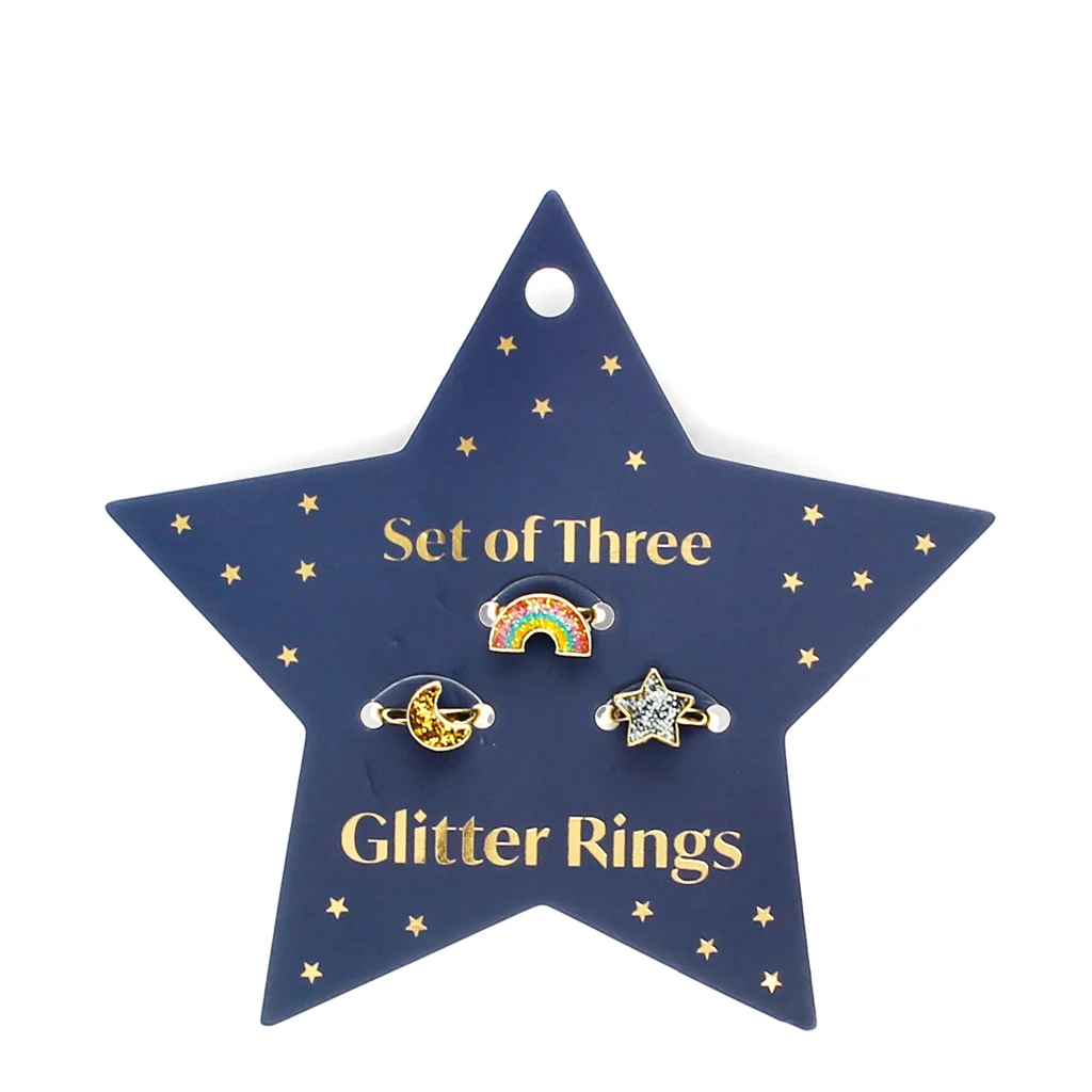 Glitzer-Ringe (3-er Set) "Stern, Mond, Regenbogen"
