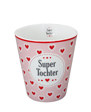 Tasse "Super Tochter", rosa mit roten Herzen