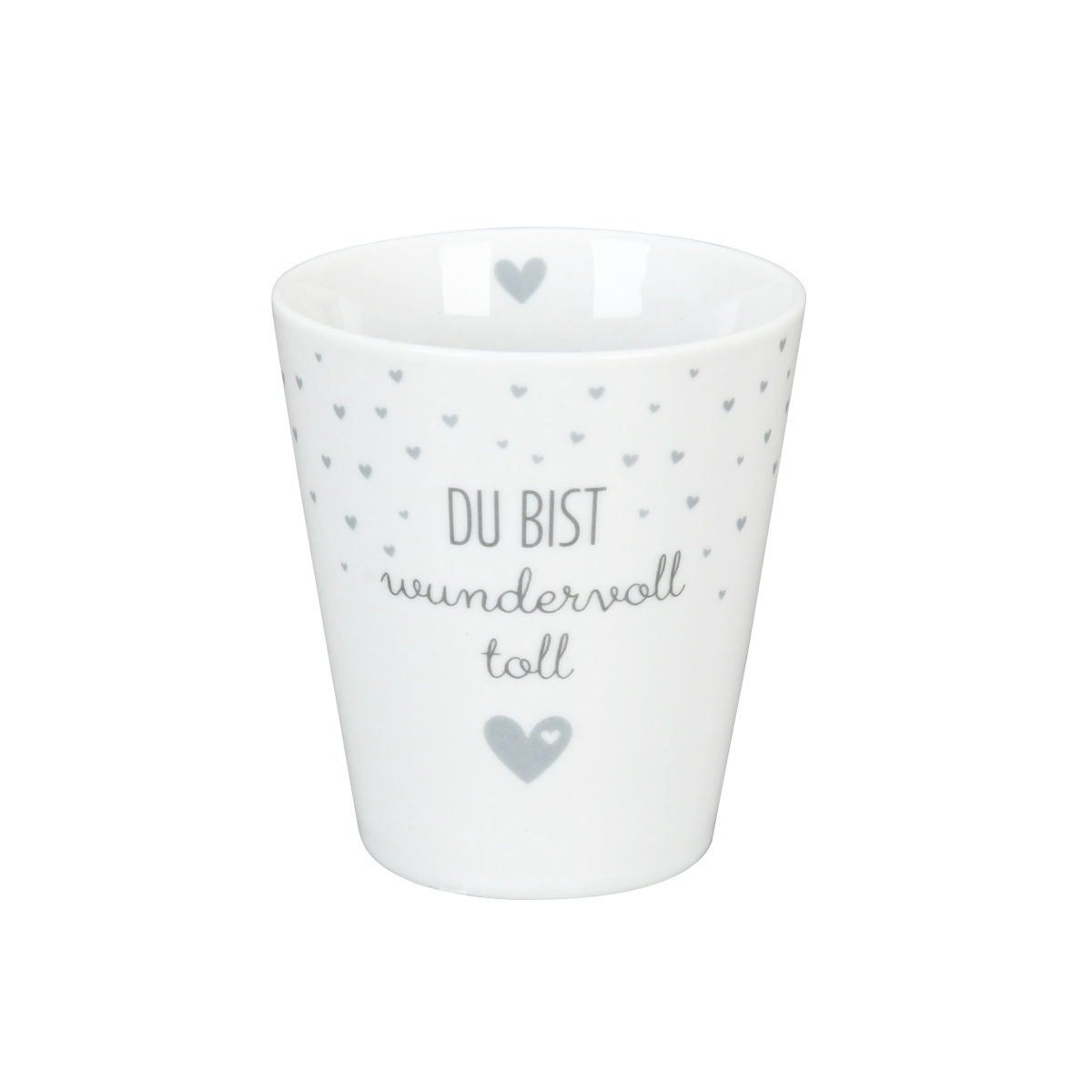 Tasse "Du bist wundervoll toll", grau mit hellgrauen Herzen