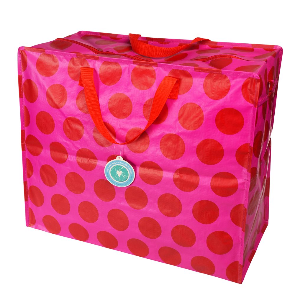 Große Tasche mit Punkten, pink/rot