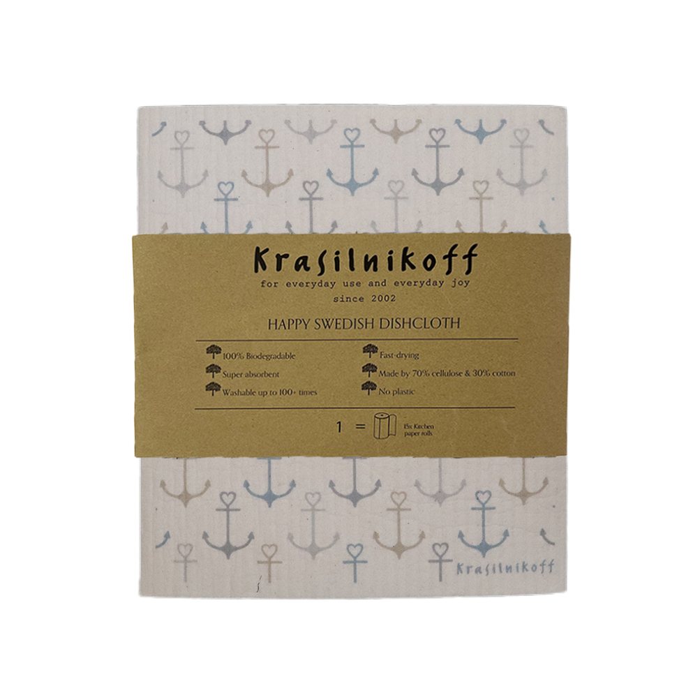Spüllappen/Spültuch/Schwammtuch, "Anker", blau/grau/beige