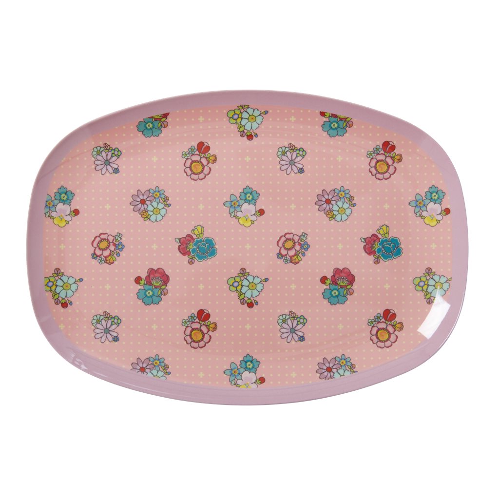 Platte mit Blumen und Punkten, rosa