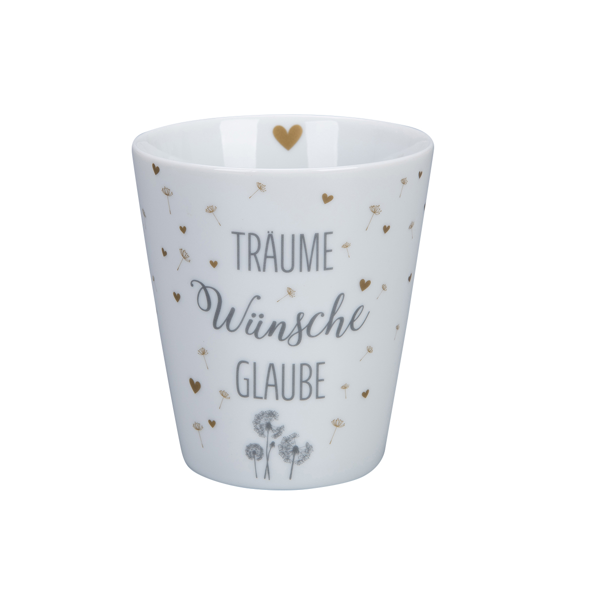 Tasse "Träume Wünsche Glaube", grau/gold
