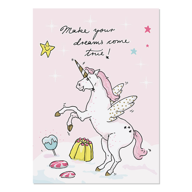 krima&isa Postkarte Einhorn - Make your dreams come true