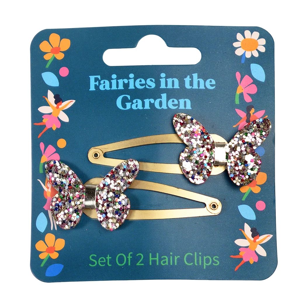 Glitzer-Haarspangen, Schmetterlinge, "Fairies in the Garden" (2-er Set)
