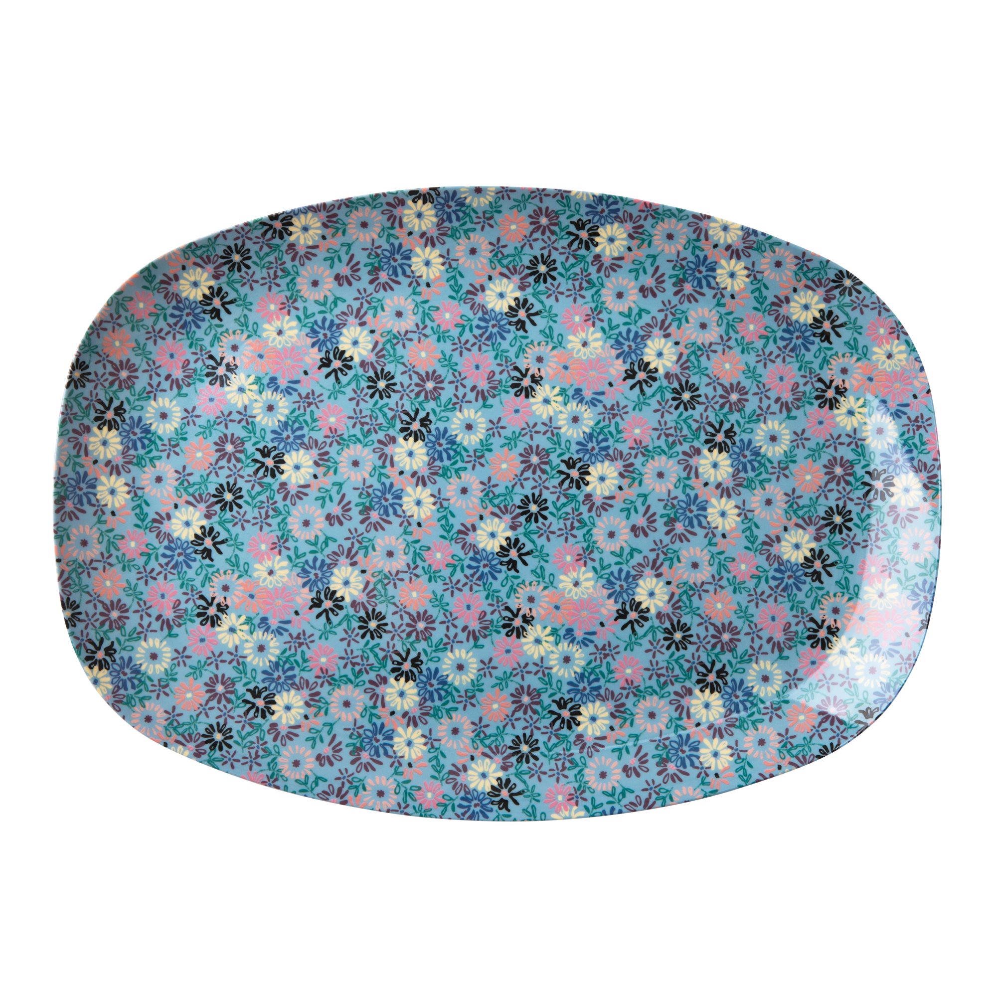 Platte mit Blumen, blau/rosa
