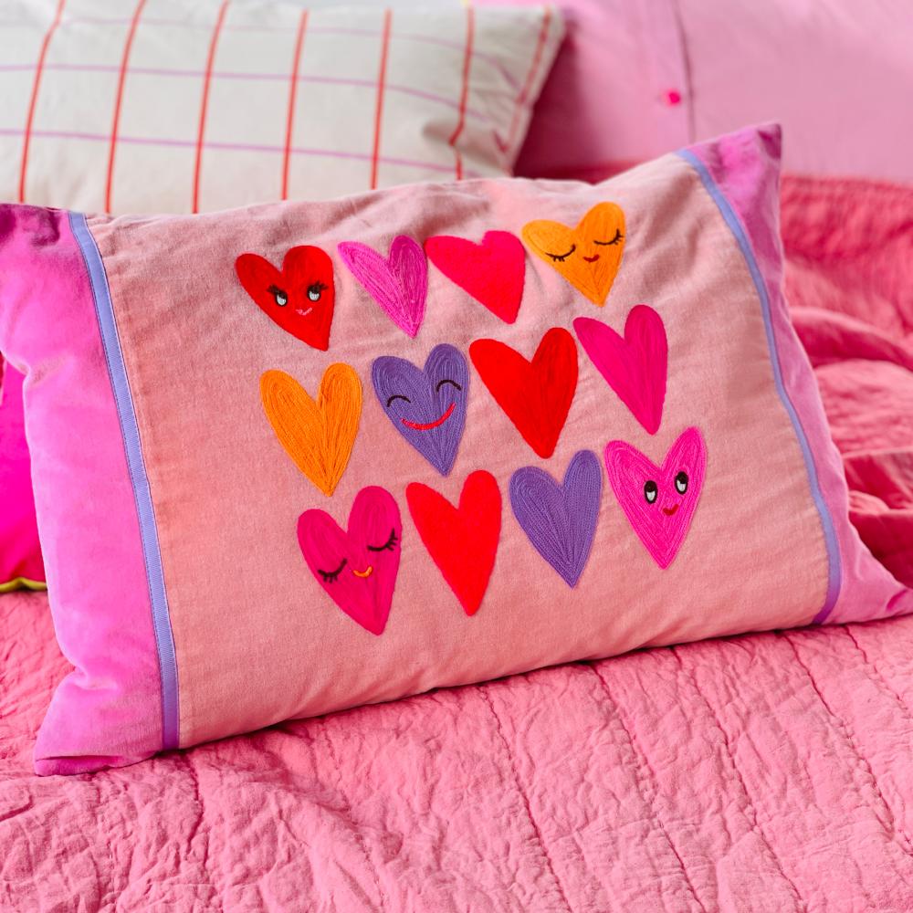 Kissen Velvet pink hearts, 40x60 cm