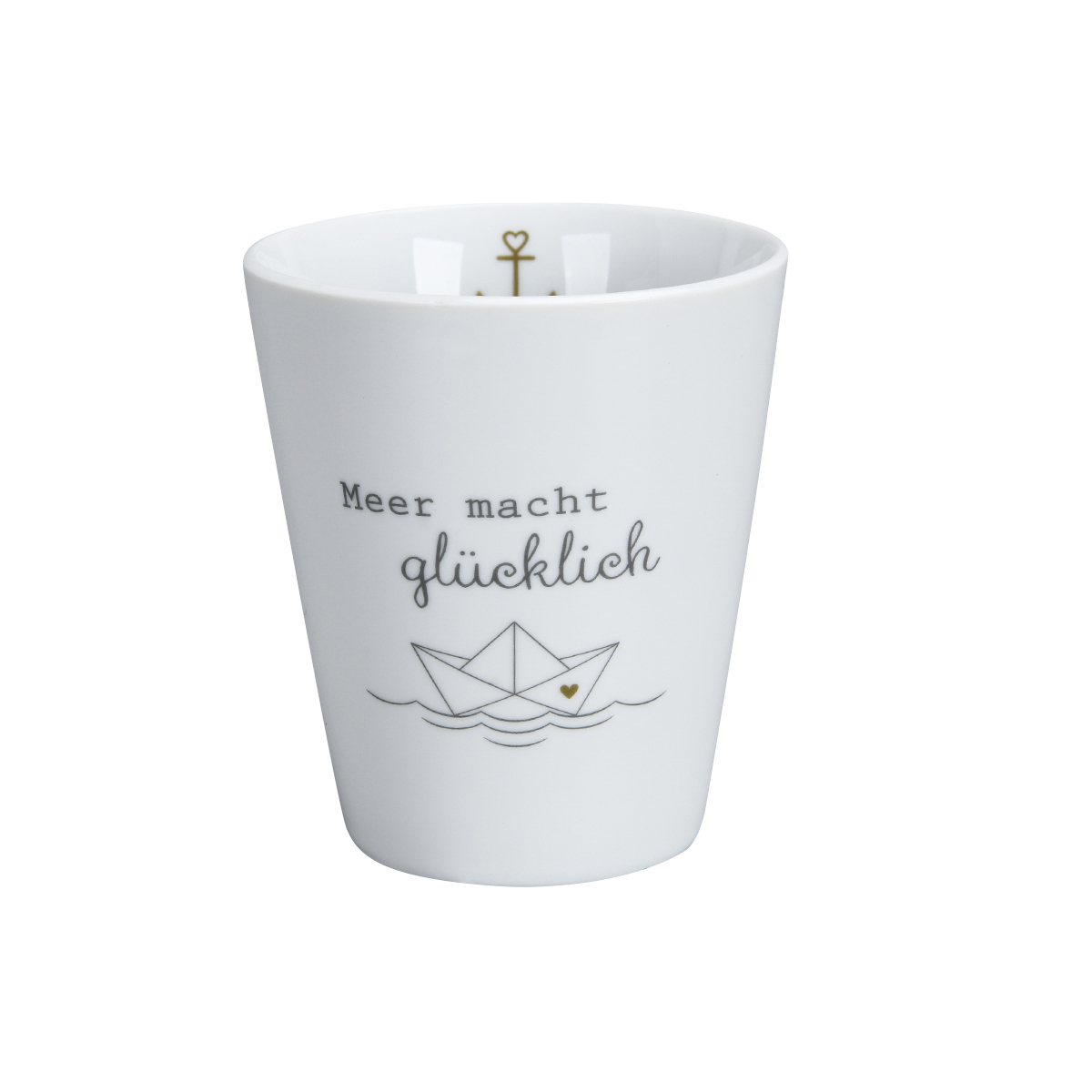 Tasse "Meer macht glücklich", grau/gold