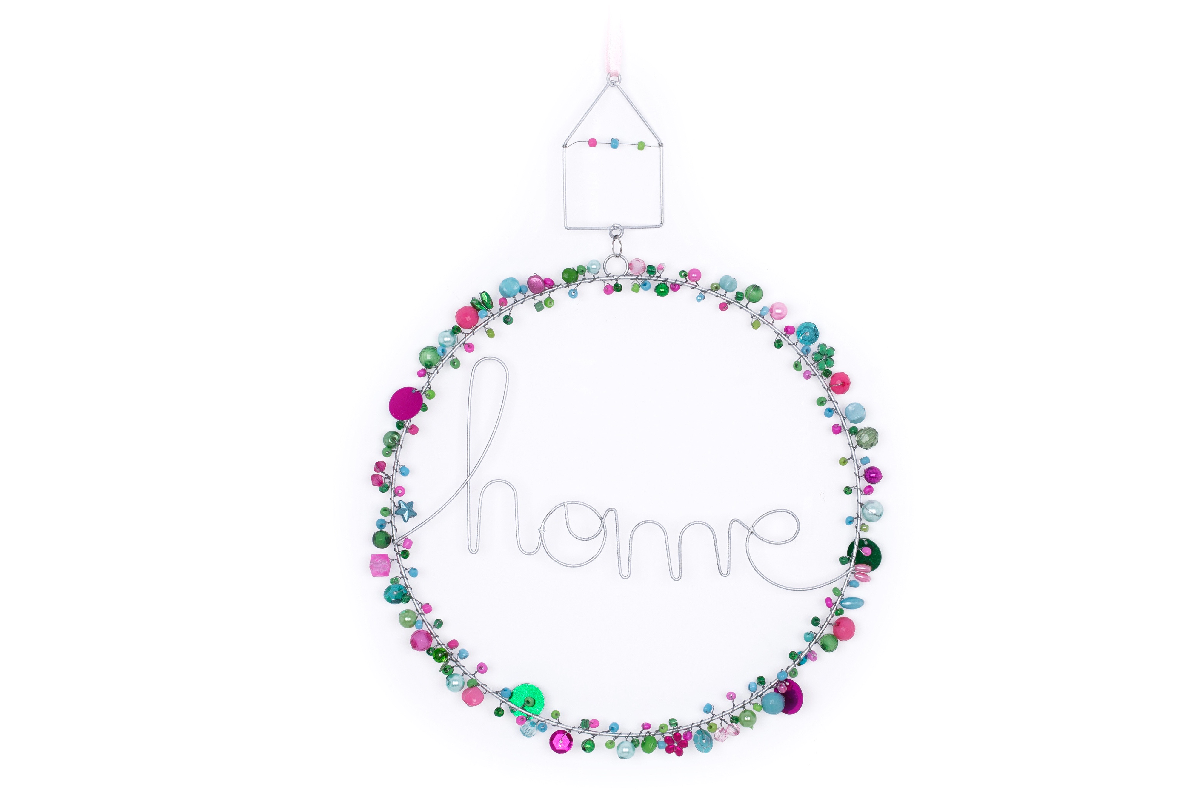 Kranz mit Perlen und Schriftzug "home" Aurora (pink/blau/grün/silber)