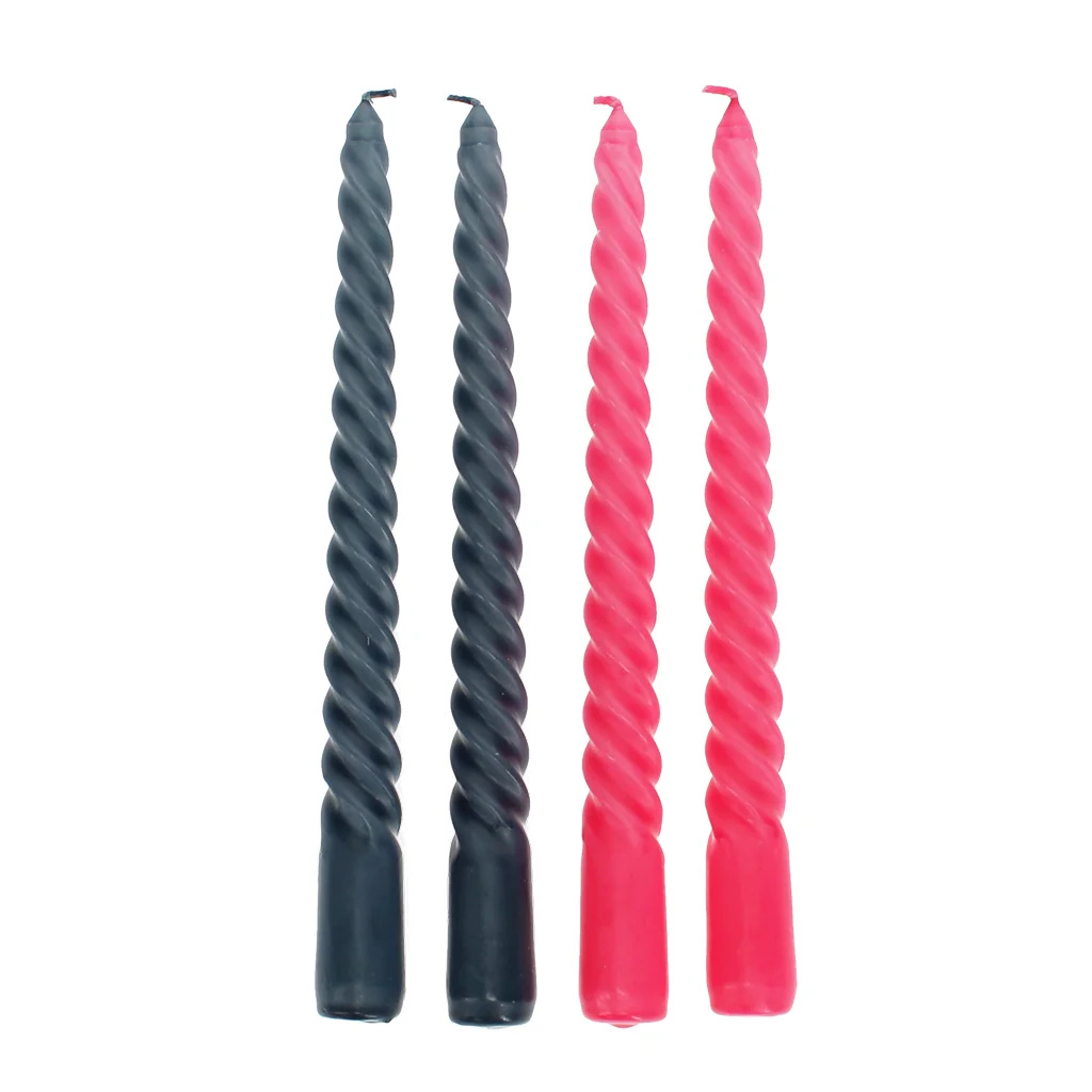Gedrehte Kerzen, Dunkelgrau und Pink (4er-Set)