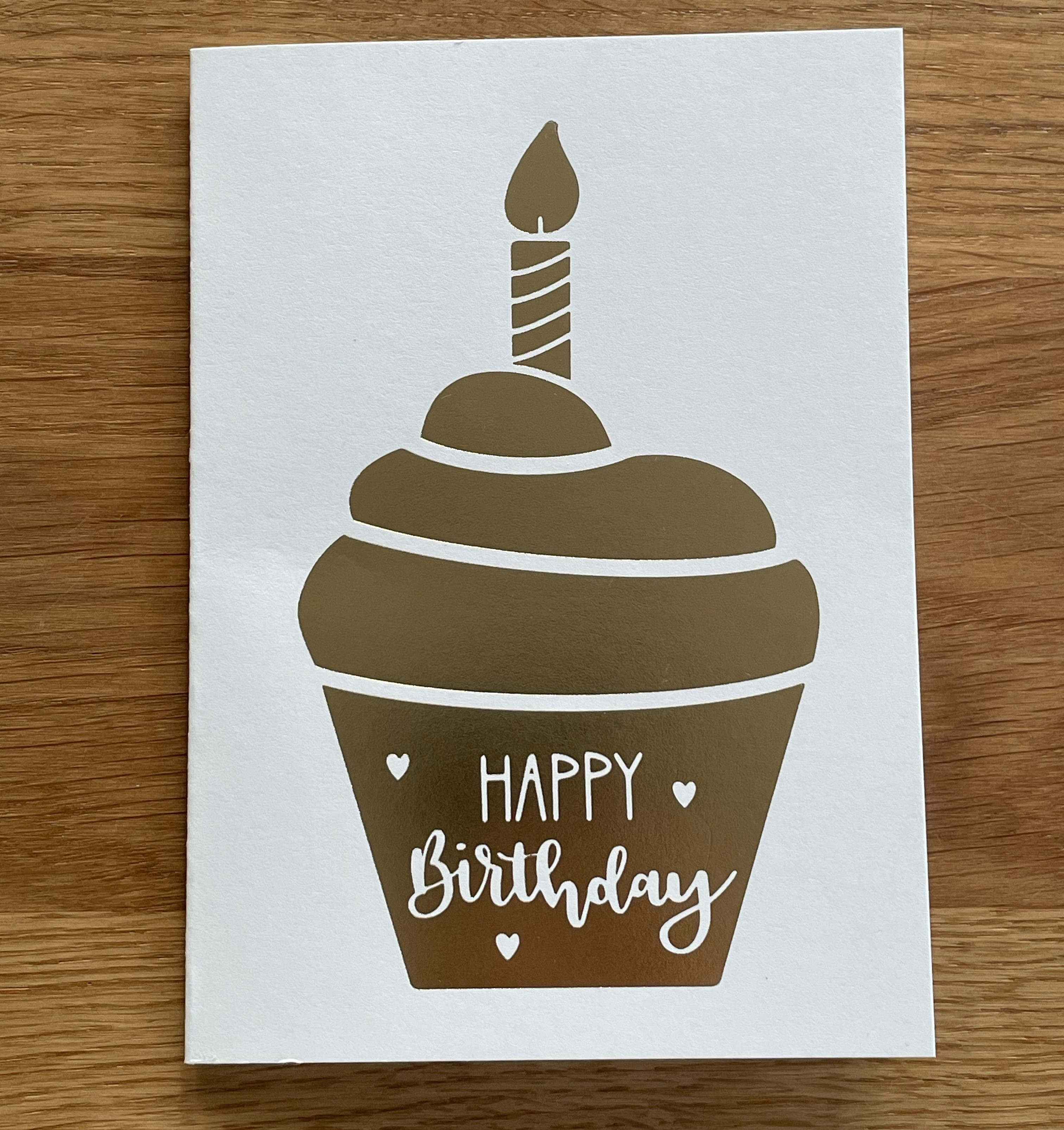 Klappkarte "happy birthday" gold mit Cupcake