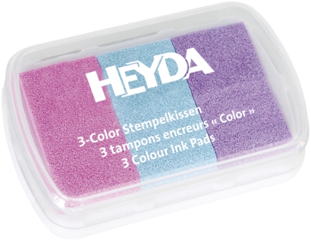 3-Color-Stempelkissen "Babyfarben" (lila/rosa/hellblau) Heyda