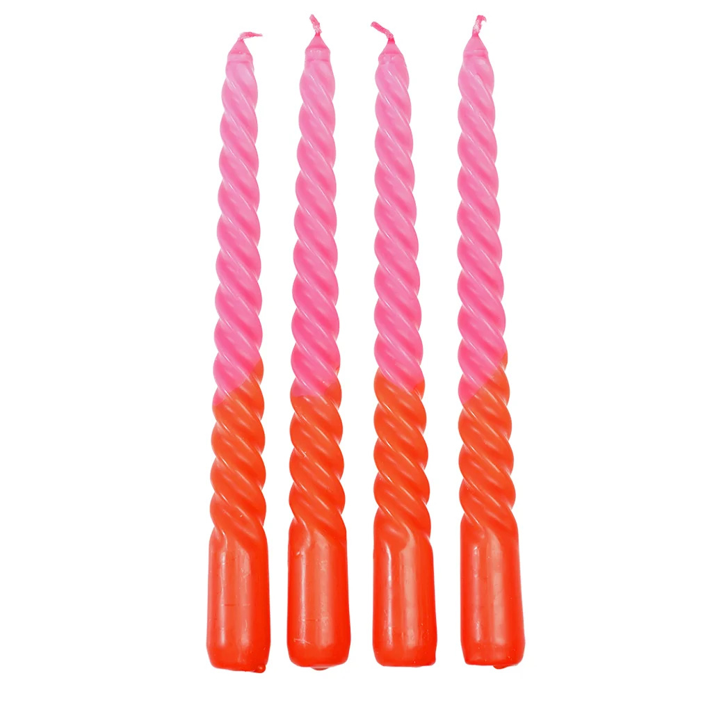 Gedrehte Kerzen Dip Dye in Rosa- & Orange