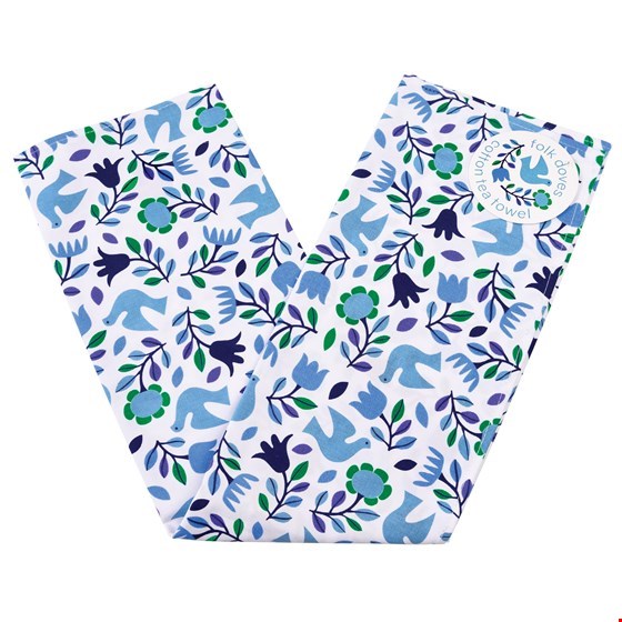 Geschirrtuch Tauben "Folk Doves", blau/weiß