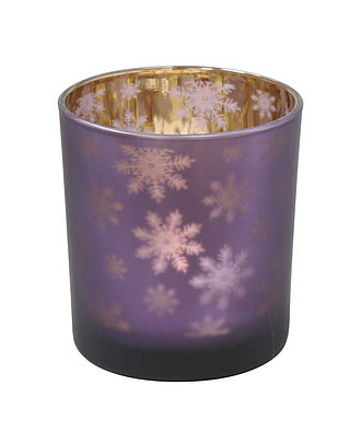 Windlicht "Schneeflocken" lila/gold, klein