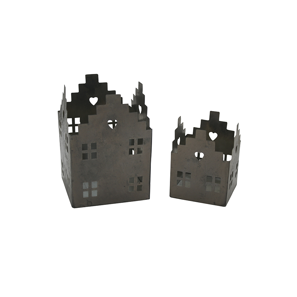 Windlicht/Laterne Haus aus Zink, 2er Set