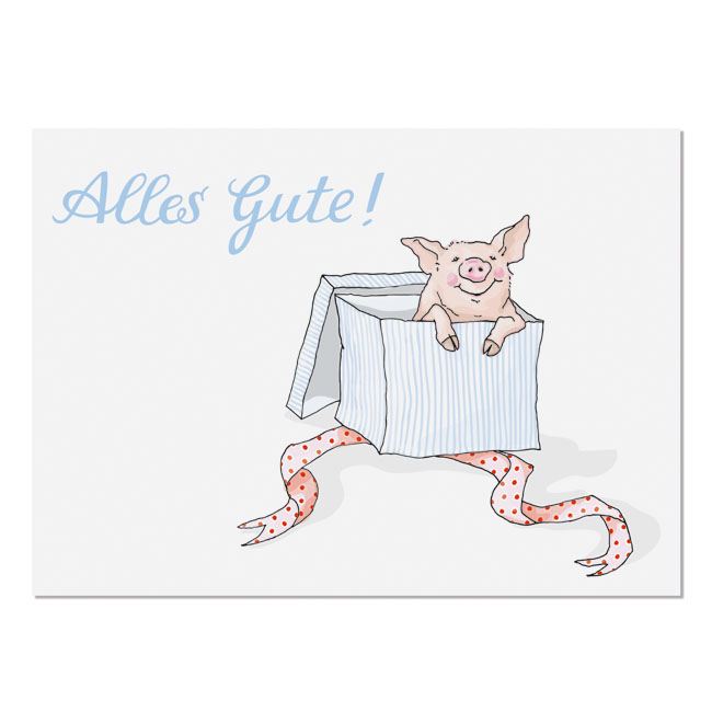 krima&isa Postkarte Alles Gute - Schwein