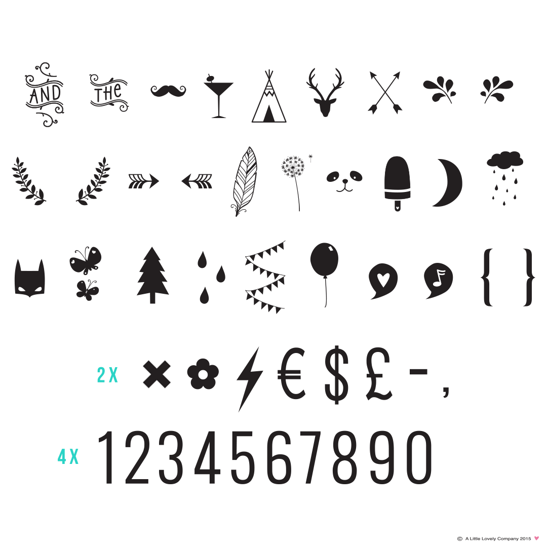 Zeichen/Symbol-Set für Lightbox/Leuchtkasten "Nummern & Symbole"