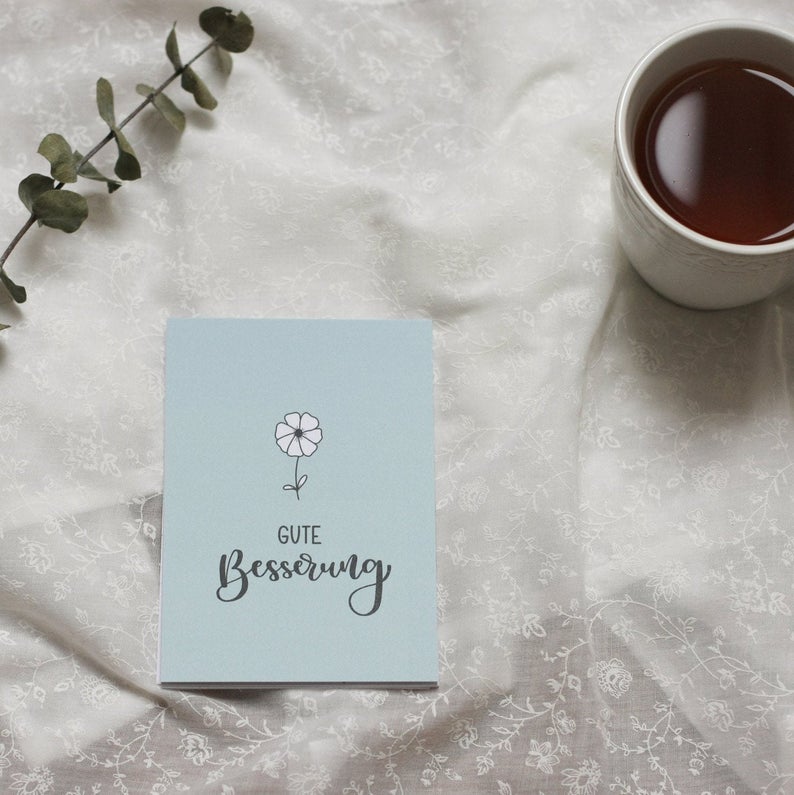Postkarte „Gute Besserung“, mit Blume