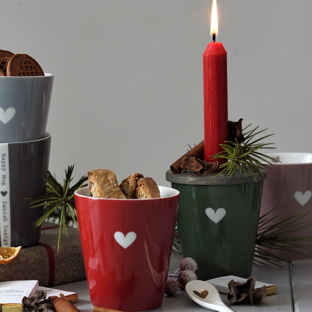 Tasse dunkelgrün/olive, Herz, Happy mug