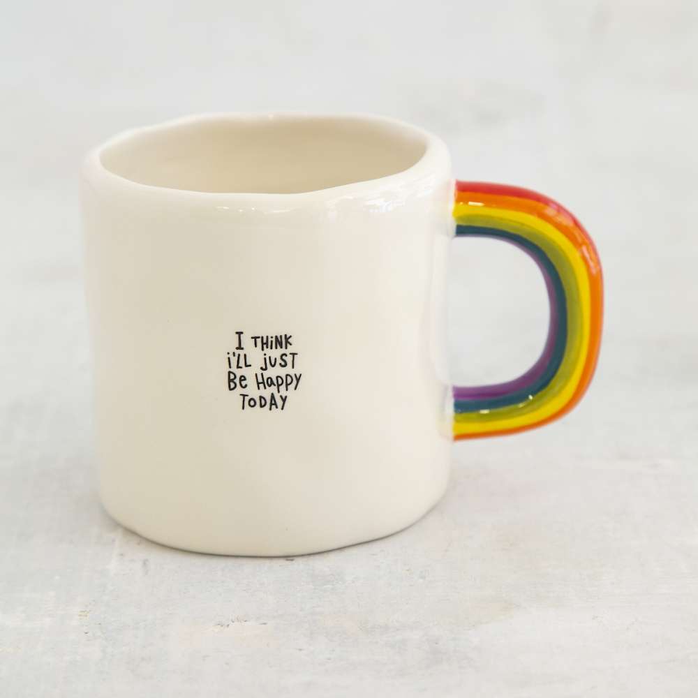 Tasse Regenbogengriff "just be happy"