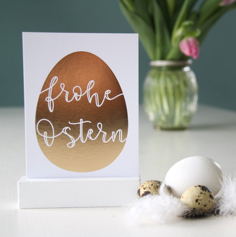 Postkarte „Frohe Ostern“, weiß/gold