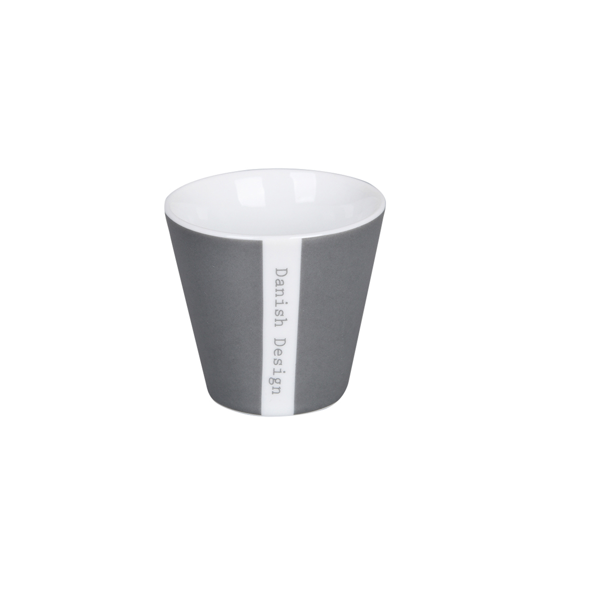 Espressotasse in dunkelgrau mit weißem Schriftzug "Espresso"