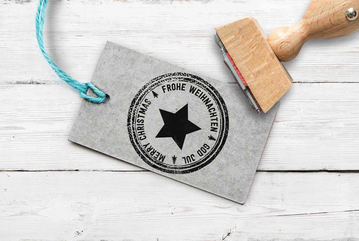 Stempel "Frohe Weihnachten" rund mit Stern, 45 mm