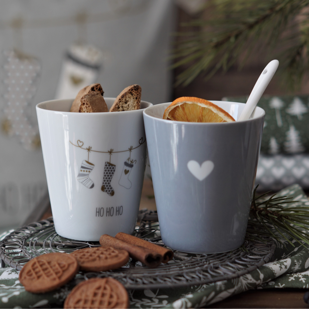 Tasse hellgrau, Herz, Happy mug