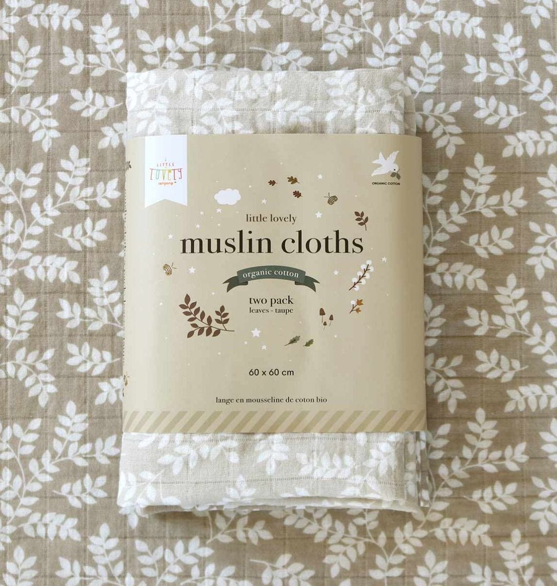 Musselintücher, 2er Pack, Blätter taupe/helltaupe