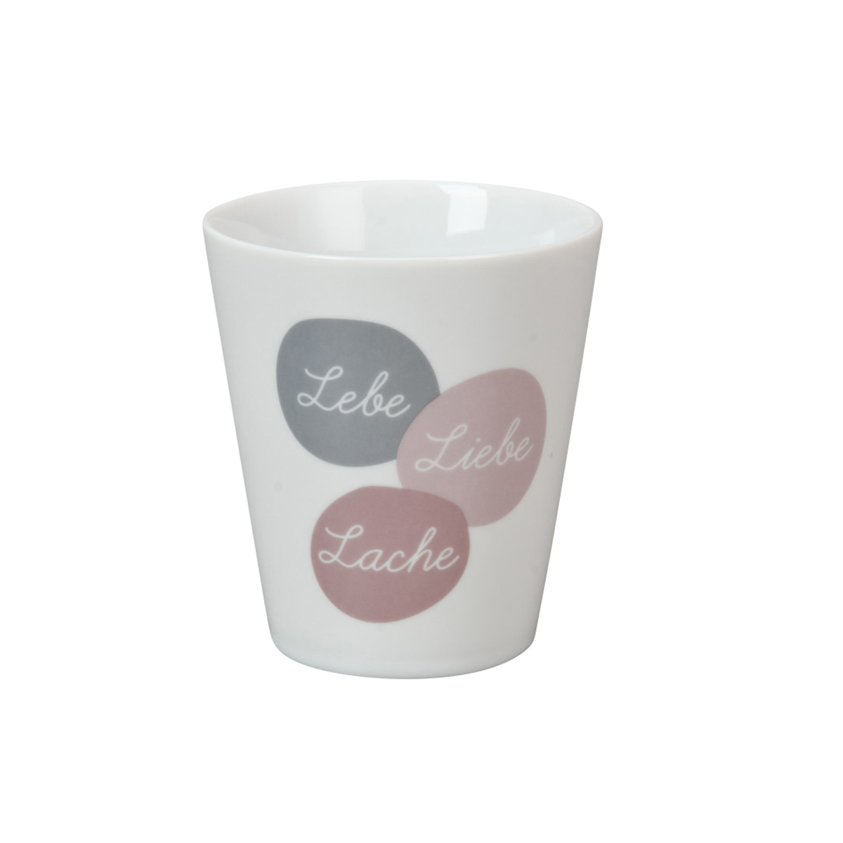 Tasse "Lebe Liebe Lache", grau/rosa
