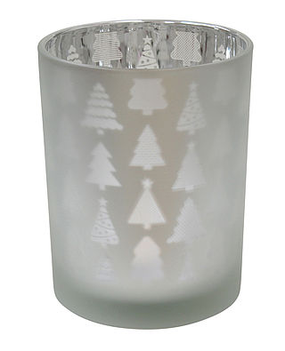 Windlicht "Tannenbäume" grau/silber, groß