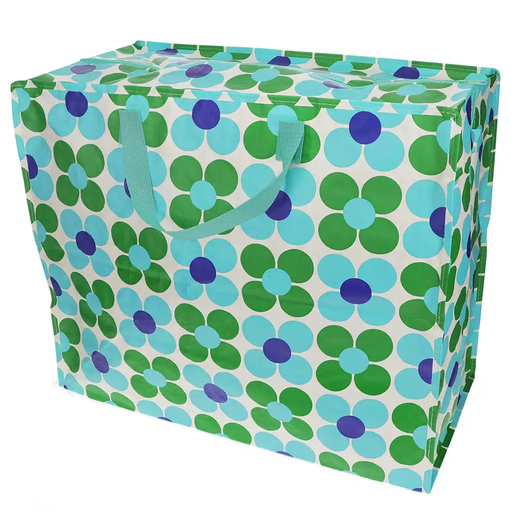 Große Tasche mit Gänseblümchen, grün/blau