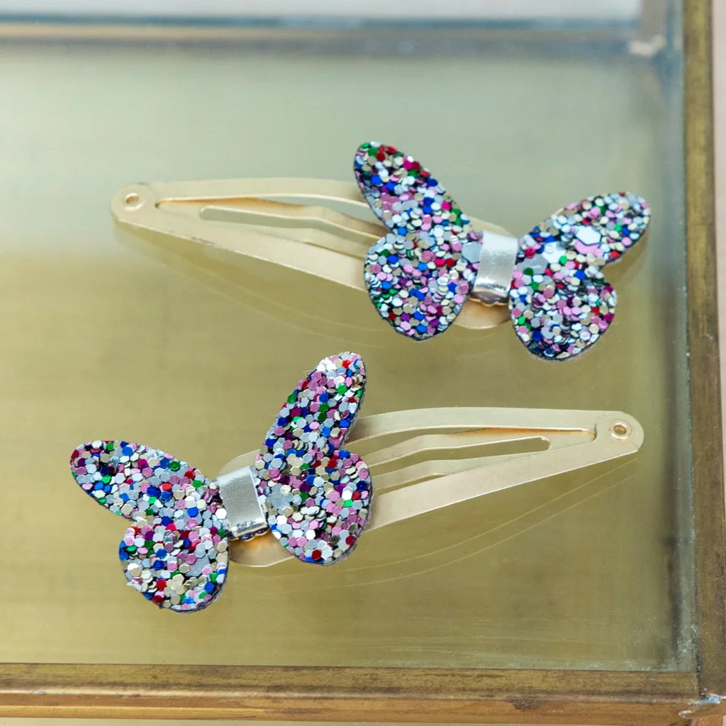 Glitzer-Haarspangen, Schmetterlinge, "Fairies in the Garden" (2-er Set)