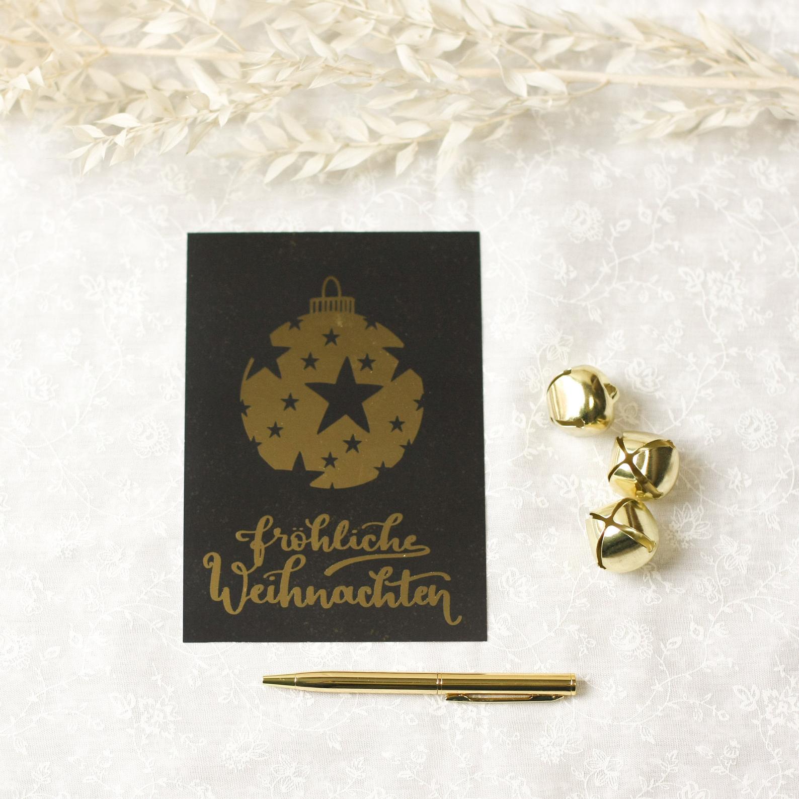 Postkarte „Fröhliche Weihnachten“, schwarz/gold